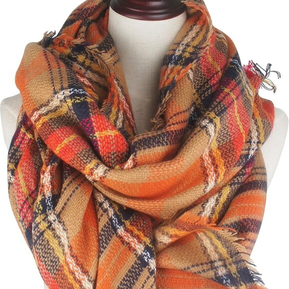 Women's Fall Winter Scarf Classic Tassel Plaid Tartan Warm Soft Chunky Large Bla - Picture 2 of 8